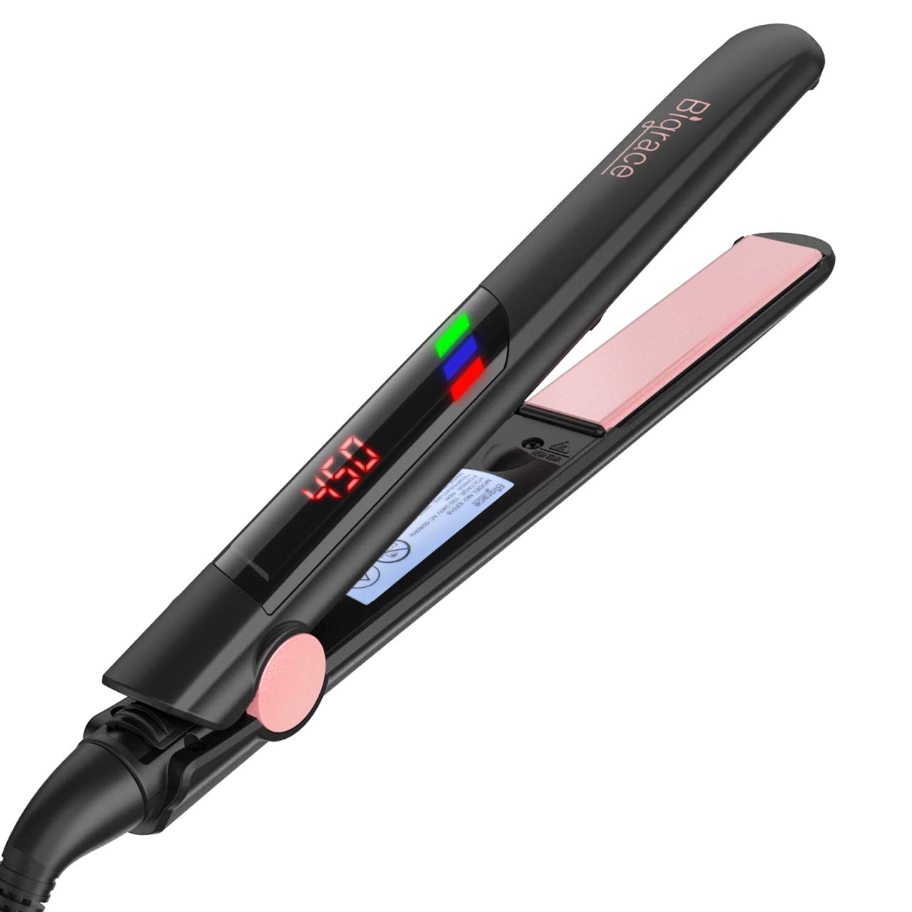 Flat Iron for Hair, Bigrace Pro Hair Straightener Ceramic Tourmaline Ionic Flat Hair Iron Dual Voltage 10S Instant Heat Staighten Irons (11 Adjustable Temp, LCD, Incl 1Glove, 2 Hair Clips, Black Pink)