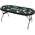 GYMAX Poker Table Foldable, 8-Player Texas Holdem Poker Table with Metal Cup Holders, Casino Grade Felt & Padded Rails, Portable Folding Poker Table for Leisure Game, Homes, Game Rooms (Green)