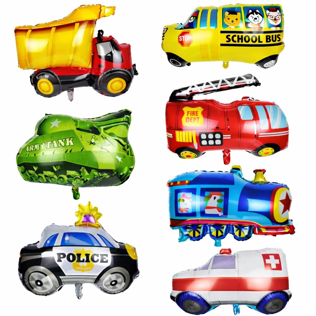 Happium 7Pcs Balloon Set, Vehicles Aluminum Foil Balloons, Helium Mylar Cars Balloons Kits for Kids Children Party Decor Supplier