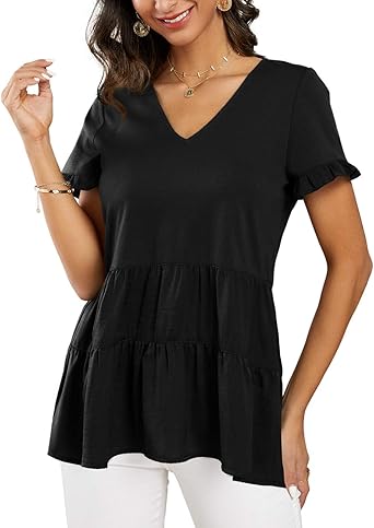 black v neck peplum top
