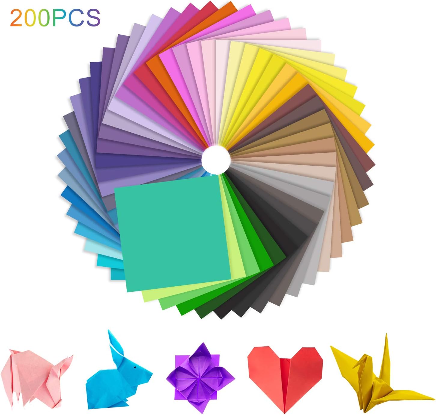 EKKONG Origami Paper 15cm x 15cm, 200 Sheets Single Sided Square Origami Paper in 50 Vivid