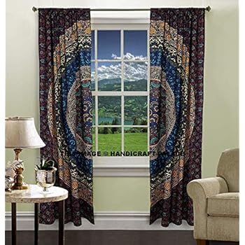 Peacock Mandala Window Curtains Indian Drape Balcony Room Decor Curtain Boho Set Urban Large Tapestry Window Dorm Curtains Drapes Valances