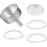 6-Cup Moka Pot Replacement Funnel Kit with Filter &amp; 3 Silicone Gaskets | Fits Bialetti &amp; Most 6 Cup Stovetop Moka Pots, Food Grade Seals, Filter, Leakproof Replacement Parts