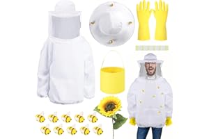MATINIY Halloween Beekeeper Costume Set Include Beekeeper Jacket Wool Felt Bees Gloves Felt Bucket Sunflower for Bee Party Dress Up