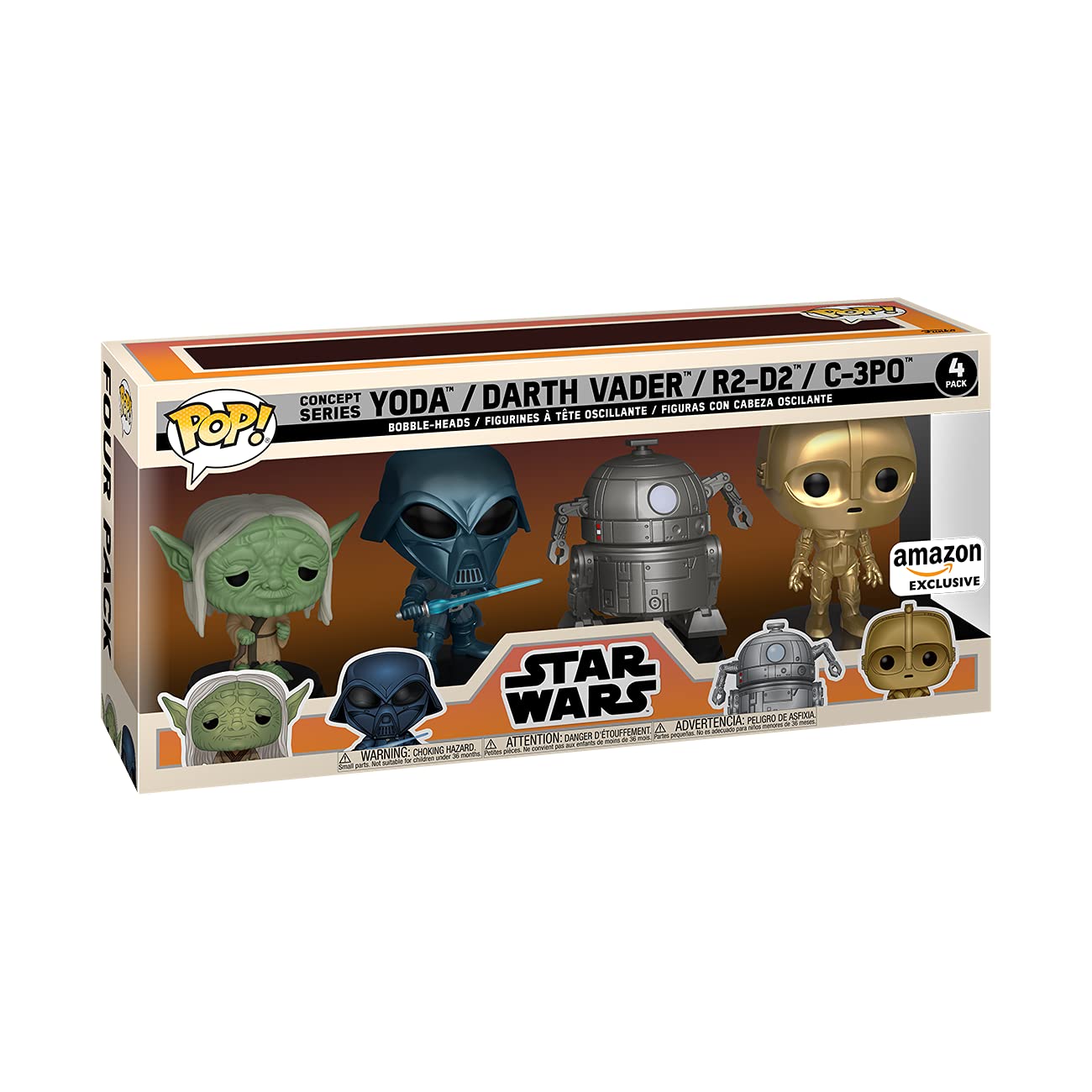 Funko POP! Star Wars: Concept Series - Yoda, Darth Vader, R2-D2 and C3-PO - 4 Pack - Amazon Exclusive - Collectable Vinyl Figure - Gift Idea - Official Merchandise - Toys for Kids & Adults