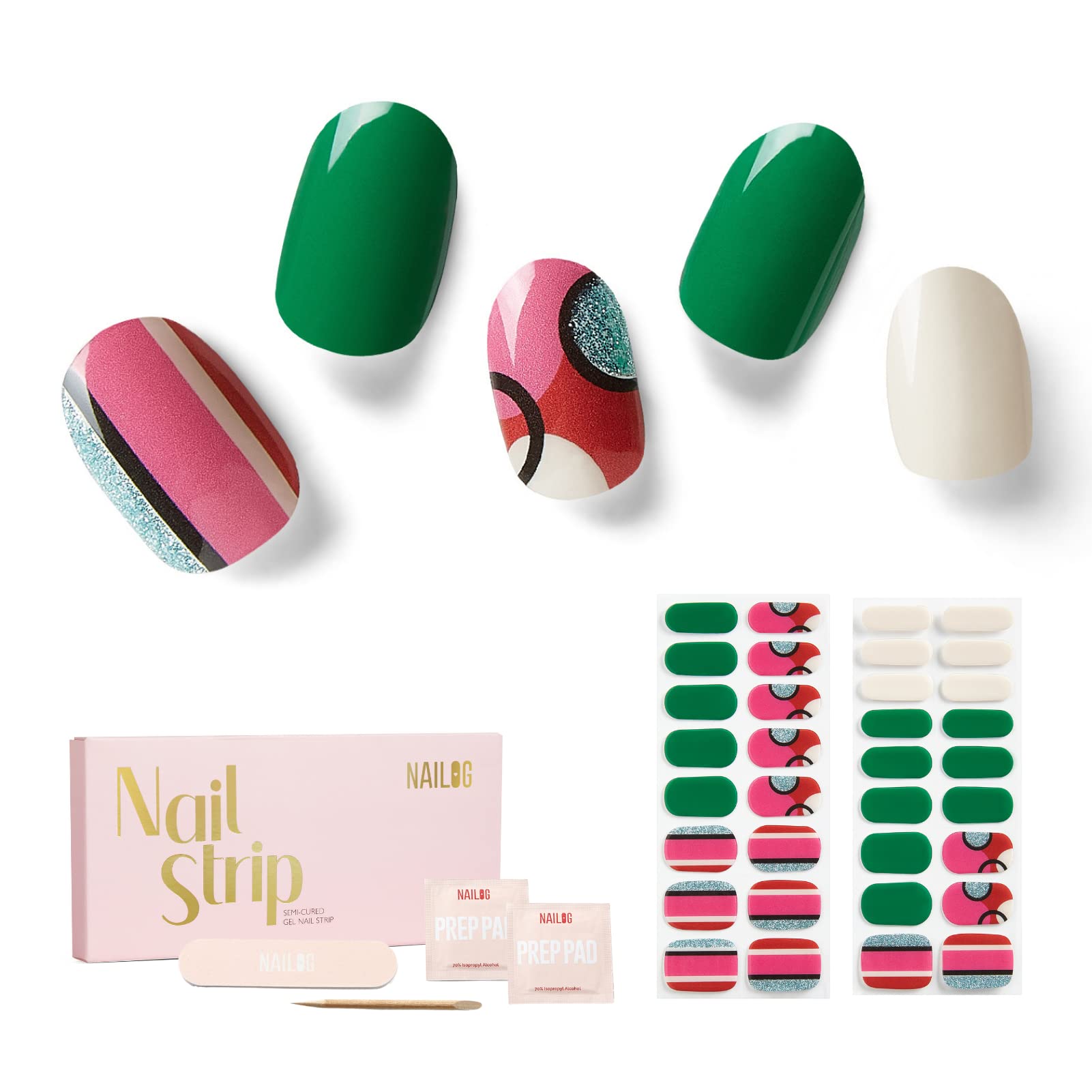 NAILOG Semi Cured Gel Nail Strips, 34 pcs Salon-Quality Gel Nail Stickers, Long Lasting Nail Wraps for Women with Soft Gel Finish, Rhapsody — image 1