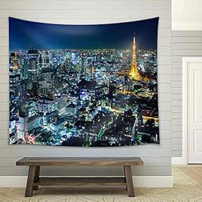 Tokyo Skyline at Night - Fabric Wall Tapestry Home Decor - 51x60 inches