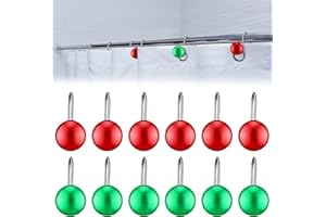 Otoolling 12 Pcs Christmas Ball Shower Curtain Hooks Ball Ornament Shower Christmas Curtain Rings Holiday Hooks Decorative Holiday Bathroom Accessories for Winter Bathroom Decoration (Red Green)