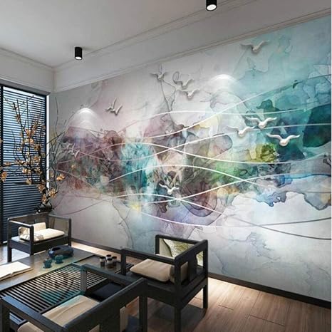 Amazon 壁のための3d壁紙ホームセンター不織壁紙抽象的な装飾画インク鳥3d壁紙 300x0cm 壁紙