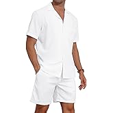 YTD Men's 2 Pieces Shirt Set Short Sleeve Button Down Casual Hippie Holiday Beach T-Shirts Shorts Outfits