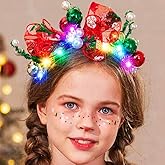 Latious Light Up Christmas Balls Headband LED Xmas Bow HairBand Glow Santa Bowknot Hair Hoop Holiday Costume Hair Accessories for Women and Girls