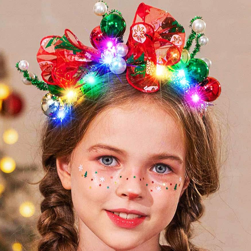 Photo 1 of *MINOR DAMAGE - USED*
Latious Light Up Christmas Balls Headband LED Xmas Bow HairBand Glow Santa Bowknot Hair Hoop Holiday Costume Hair Accessories for Women and Girls