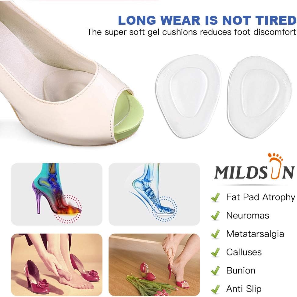 3 Pairs Ball of Foot Cushions Adhere to Shoes, Metatarsal Pads with Water Drop Shape 4D Design, Professional Reusable Soft Insole, One Size Fits Shoe Inserts, by Mildsun: Health & Personal Care