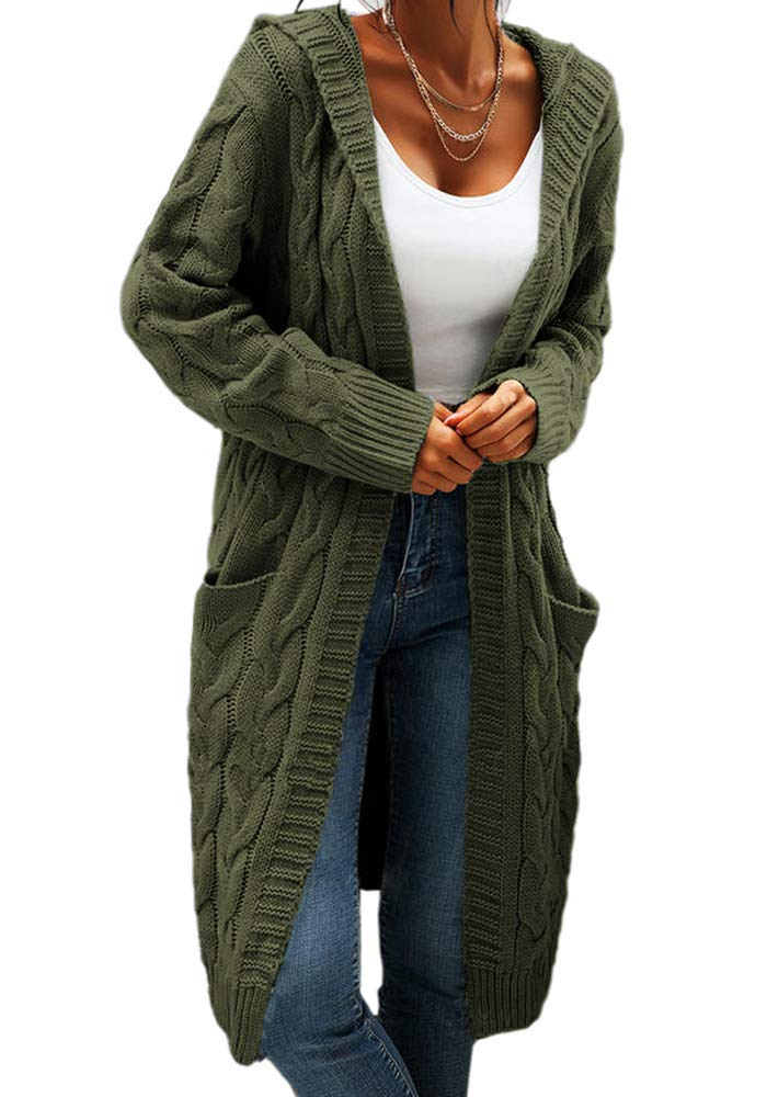 Knit Cardigan Thick Long Sweater Coats Women Hooded Open Front