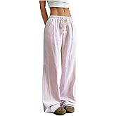 SHENHE Women's Y2K Striped Pants Low Rise Straight Leg Drawstring Casual Lounge Trousers