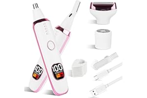 Mendaping 2025 Rechargeable Nose and Ear Hair Trimmer with LED Dispaly for Women Men,4 in 1 Painless Eyebrow & Facial Hair Trimmer with Powerful Motor,Ladies Wet & Dry Electric Razor (White)