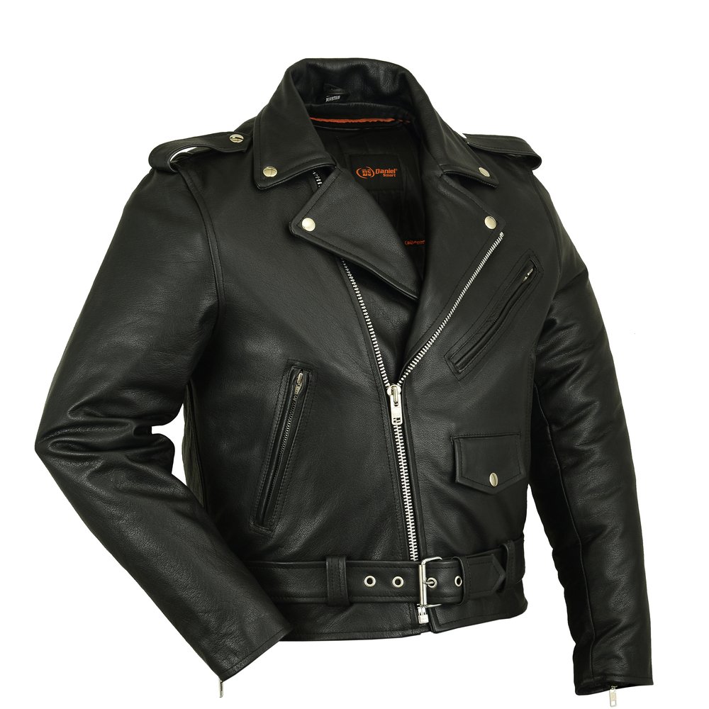 DS730 Men's Classic Plain Side Police Style M/C Jacket - Motorcycle Jacket (8XL, Black)