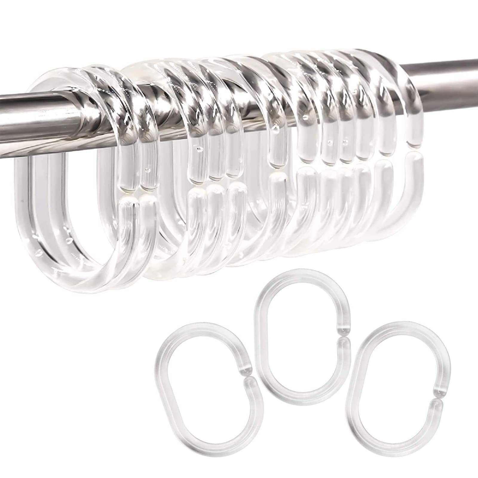 SHULLIN Pack of 36 Shower Curtain Rings Plastic Hanging Rings Shower Curtain Hooks Transparent Shower Curtain Rings for Shower Curtain 4.5 x 2.8 cm Inner Diameter C-Shape Plastic (Clear)