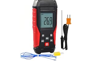 Digital K Type Thermometer with Two Probes (Wired & Stainless Steel), -328°F~2501°F Industrial Temperature Meter Single Chann