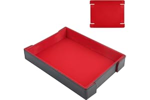 Buweeo PU Leather Dice Tray Magnetic Folding Dice Rolling Mat with Red Felt Lining for Dice Games Portable Tabletop Board Games Tray