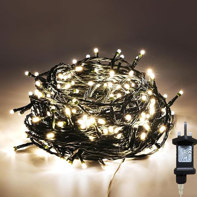 Gresonic 300LED Fairy Lights Green Cable 8 Modes IP44 Plug In 132ft