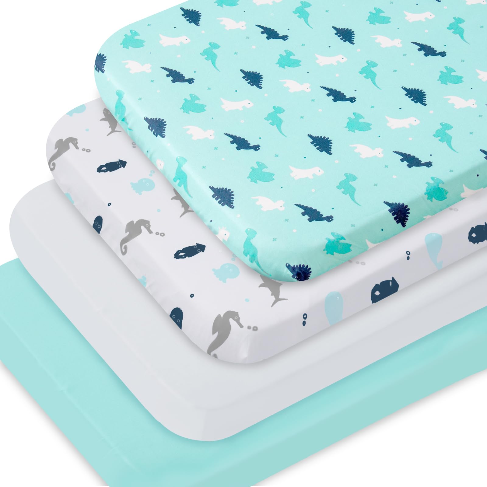 Photo 1 of 4 Pack Pack and Play Fitted Sheets, 24" x 42" Compatible with Guava Lotus Travel Crib and Other Travel Light Playard Mattress, Ultra Soft and Skin-Friendly, Aqua