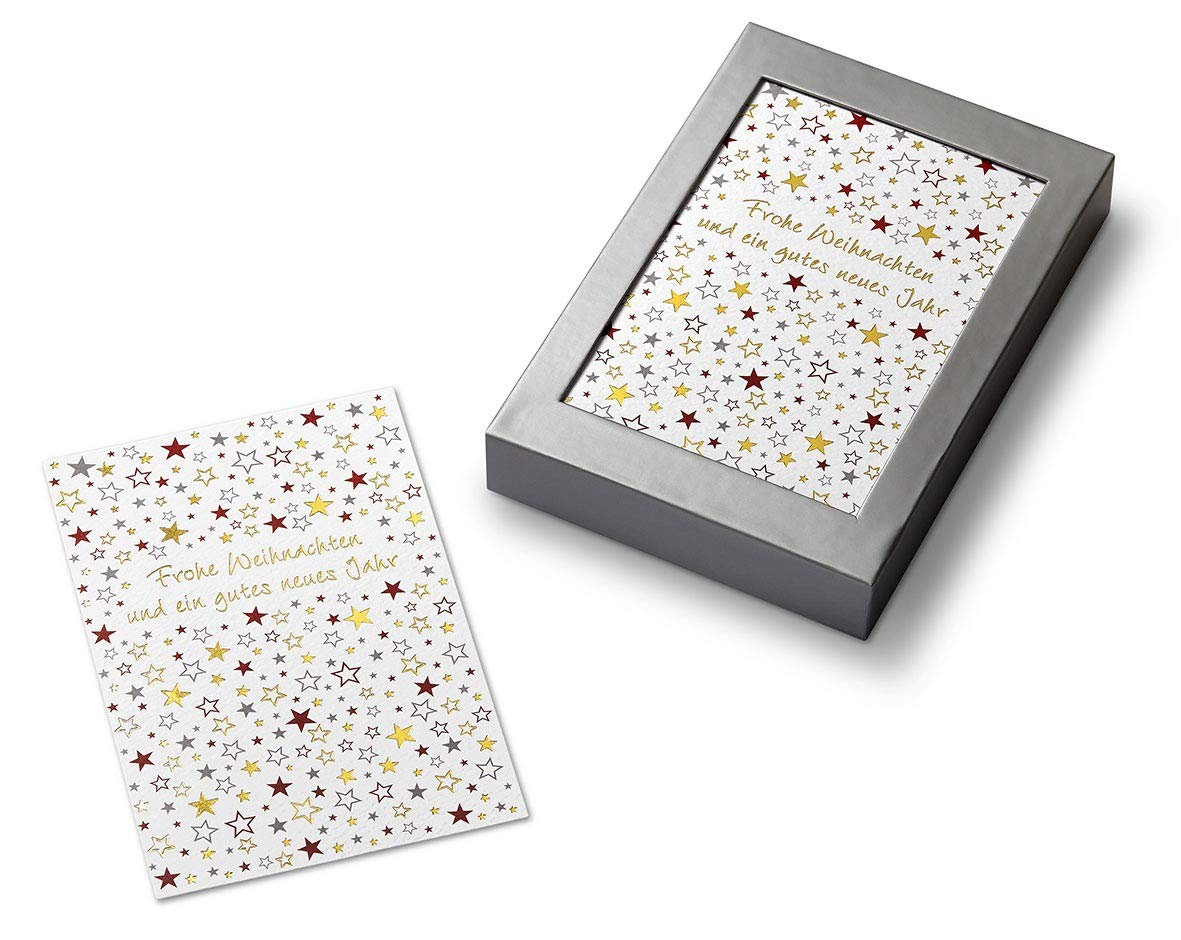 bsb Greeting Card Christmas Card Pack of 8 "Stars" in Silver Packaging