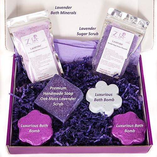 Gift Set for Women created by Z Lux, 2 lbs of an All In One Moisterizing Gift, includes 3 huge Lavender Bath Bombs, Sugar Scrub, Soap, Bubble Bath Minerals, removes Stress, total Relaxtion