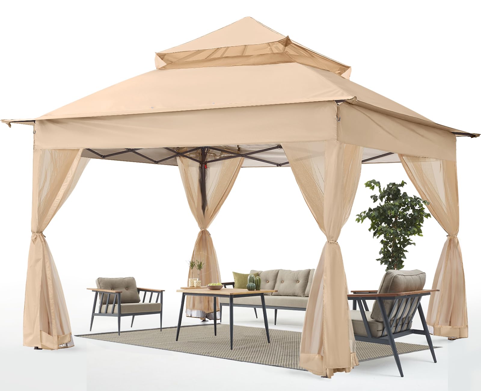 Photo 1 of ABCCANOPY Pop Up Gazebo 11x11 - Outdoor Canopy Tent with Mosquito Netting for Patio Garden Backyard (Khaki)
