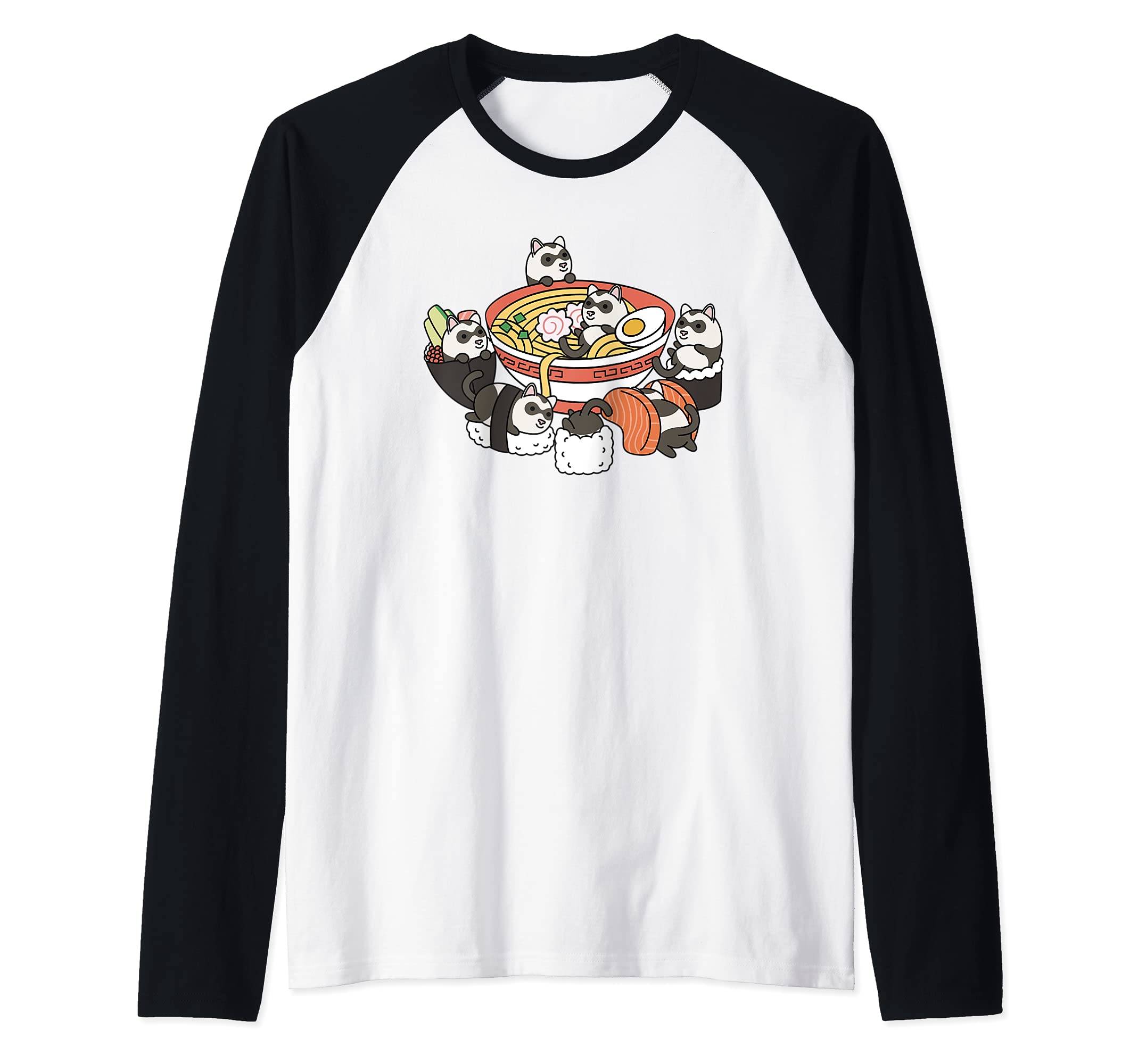 Ramen Sushi Ferret Pet Raglan Baseball Tee