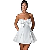 JUMISEE Women's Elegant Bow Strapless Homecoming Dress A Line Swing Tube Mini Dress Short Evening Party Prom Dress