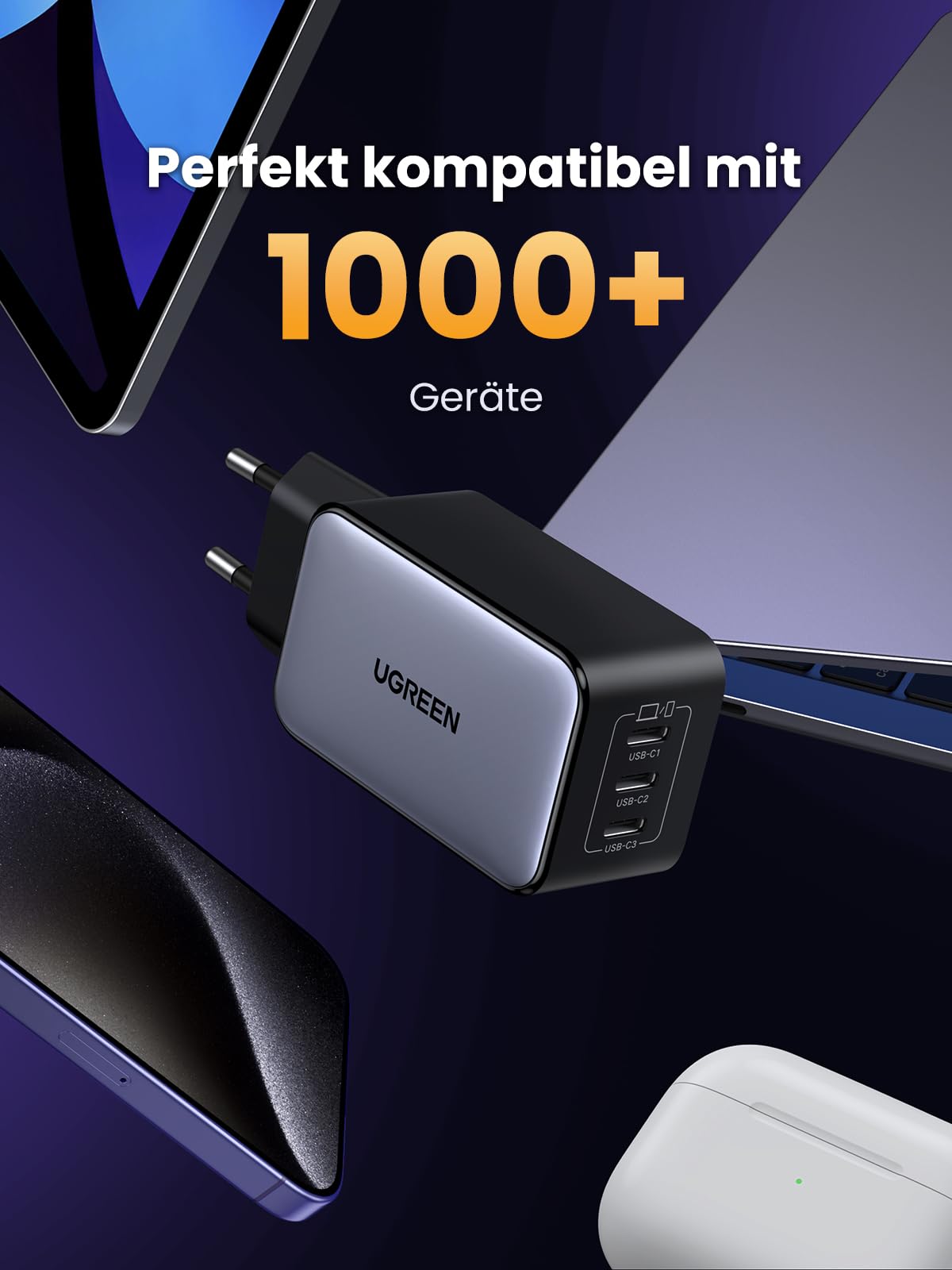 UGREEN Nexode USB C Ladegerät 65W GaN Netzteil mit 3X USB-C-Port Schnellladegerät Kompakt Charger kompatibel mit MacBook Pro/Air, HP Laptop, iPad, iPhone 17, Galaxy S24 9