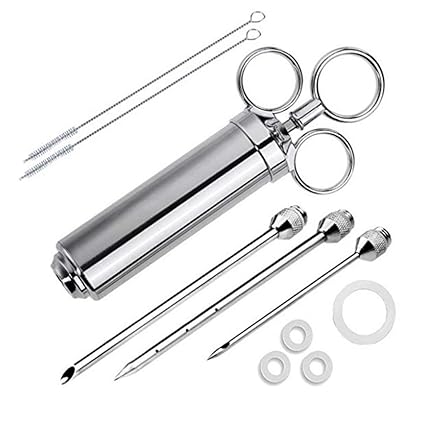 MM456 Fleischspritze, Edelstahl Marinadengeschmack Injektor Kit mit Bestem für Grillen, Grillen, Backen und Kochen