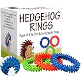 Pick A Toy Hedgehog Rings, Quiet Spiky Sensory Fidget Toy 3 Pack, Firm Textured Rubber Bracelet, Classroom Prizes for Kids, B