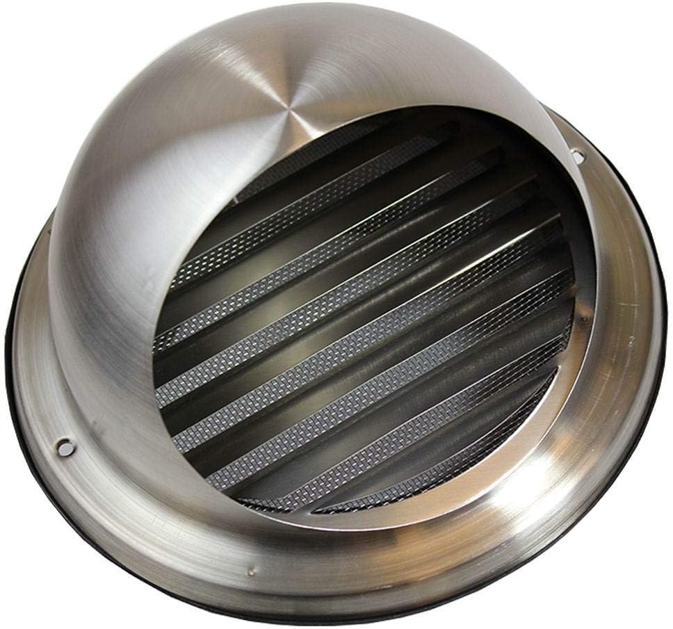 Kair Bull-Nose External Vent 125mm - 5 inch Rear Spigot Stainless Steel Grille with Louvres, Fly Screen and Drip Deflector
