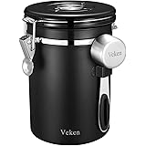 Veken Coffee Canister, Airtight Stainless Steel Kitchen Food Storage Container with Date Tracker and Scoop for Beans, Grounds