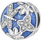 MiiFort Sparkling Floral Flower Dragonfly Bead Charm fits Pandora Charms Moments Bracelets