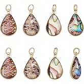 UNICRAFTALE 8Pcs Natural Abalone Shell Charms Paua Shell with Jump Rings Pendants Golden Teardrop Charm Ocean Sea Summer Pendant for Earrings Necklace DIY Jewelry Making