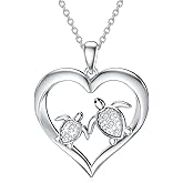 LWXIE Diamond Turtle Necklace Sterling Silver Heart Sea Turtle Pendant Necklaces Lab Grown Diamond Jewelry Gifts for Mom Wife