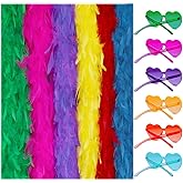 Colored Feathers 6 Pcs Flapper Colorful Feather Boas 6.6ft for Party with Frameless Sunglasses Party Favor Carnival