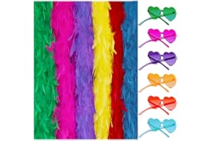 LIULIUBTY Colored Feathers 6 Pcs Flapper Colorful Feather Boas 6.6ft for Party with Frameless Sunglasses Party Favor Carnival