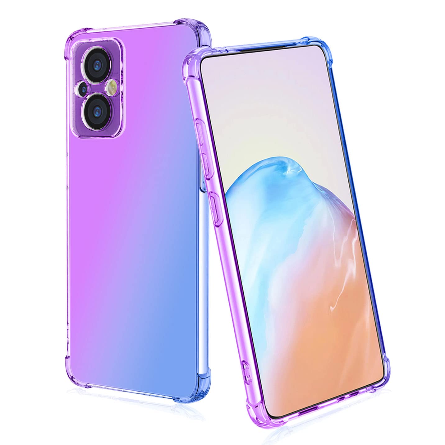 BORYA Silicone Case for OPPO Reno 8 Lite 5G (OPPO Reno8 Lite), Transparent Ultra Thin Shockproof Silky Soft Touch Premium TPU, Elegant Colorful Gradient Anti-Scratch Cover,Purple/Blue