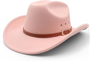 LIDHAY Cowboy Hat for Women and Men Felt Wide Brim Classic Outdoor Fedora Hats Western Cowboy Cowgirl Hats with Belt Buckle
