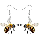BONSNY Acrylic Cute Orange Bee Earrings Drop Dangle Jewelry For Women Gift Charms