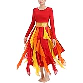 IDOPIP Metallic Praise Dance Dress for Women Asymmetric Ruffle Overlay Dresses Liturgical Lyrical Dancewear Worship Costume