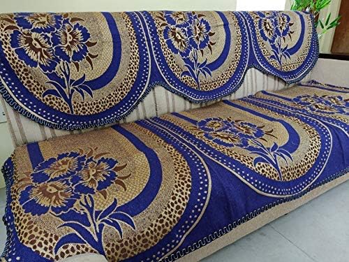 Griiham Sofa Cover Unique Floral Design Royal Blue - (3+1+1) 90% Cotton 10% Polyster AT03