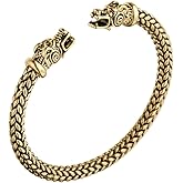 AOCHEE Norse Viking Double Dragon Head Twisted Bracelet Arm Ring Bangles Adjustable Men's Jewelry