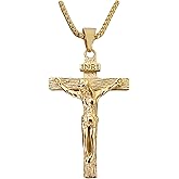 Toogod Gold-plated Cross Necklace for Men Women | Christian Jesus Christ Pendant with Chain | Hip Hop Necklace 24‘’