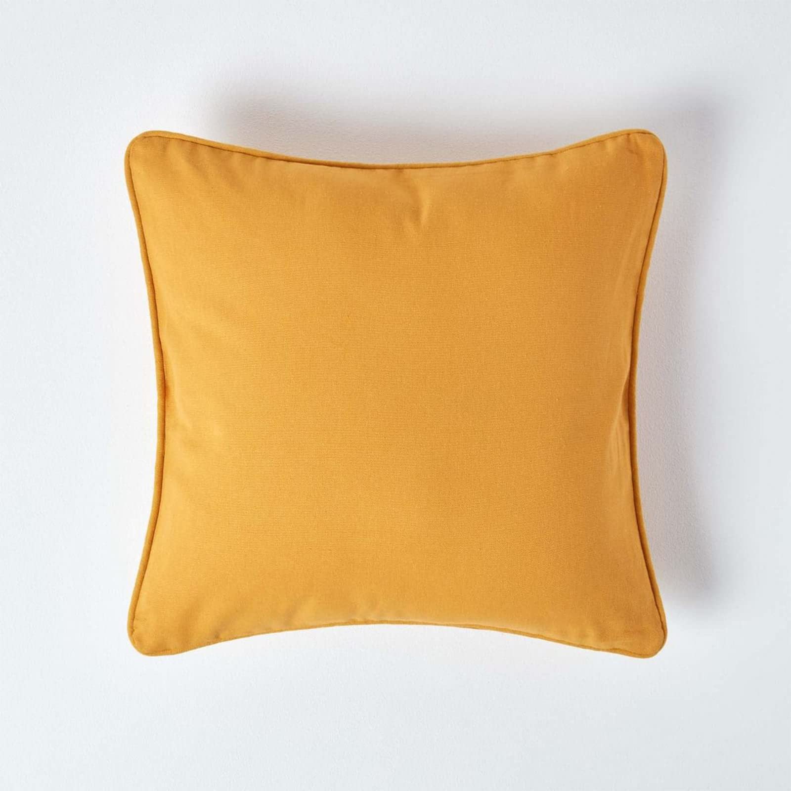 HOMESCAPES - 100% Cotton Plain Mustard Yellow Cushion Cover - 30 x 30 cm Square - 12 x 12 Inches - Sofa Cushion Pillow Cover - Washable โ image 1