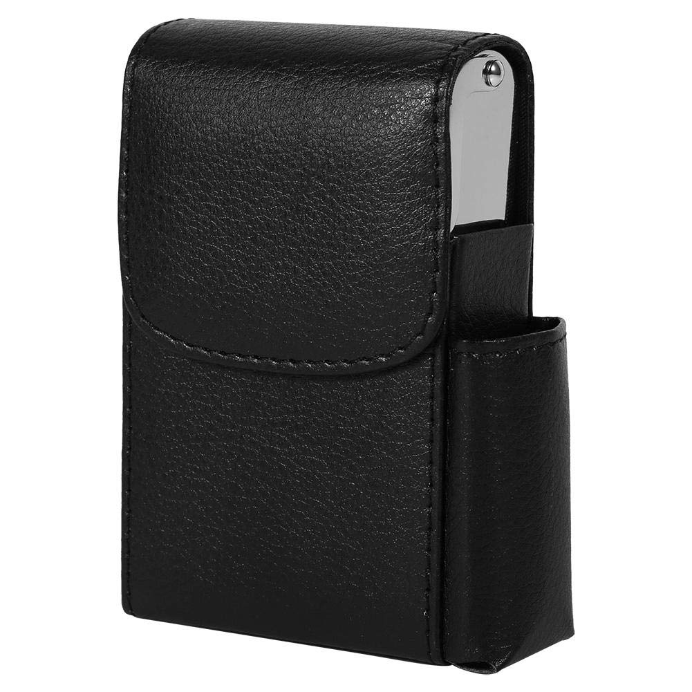 Cigarette Storage Case, Exquisite and Luxury Cigarette Case PU Leather Tobacco Pouch Lighter Holder Name Card Storage Container New Practical(Black)